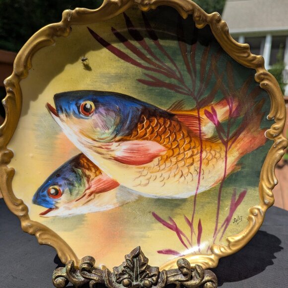 "HOST PICK" Gold and Multicolor Hand painted  Fish Plate - Picture 1 of 4